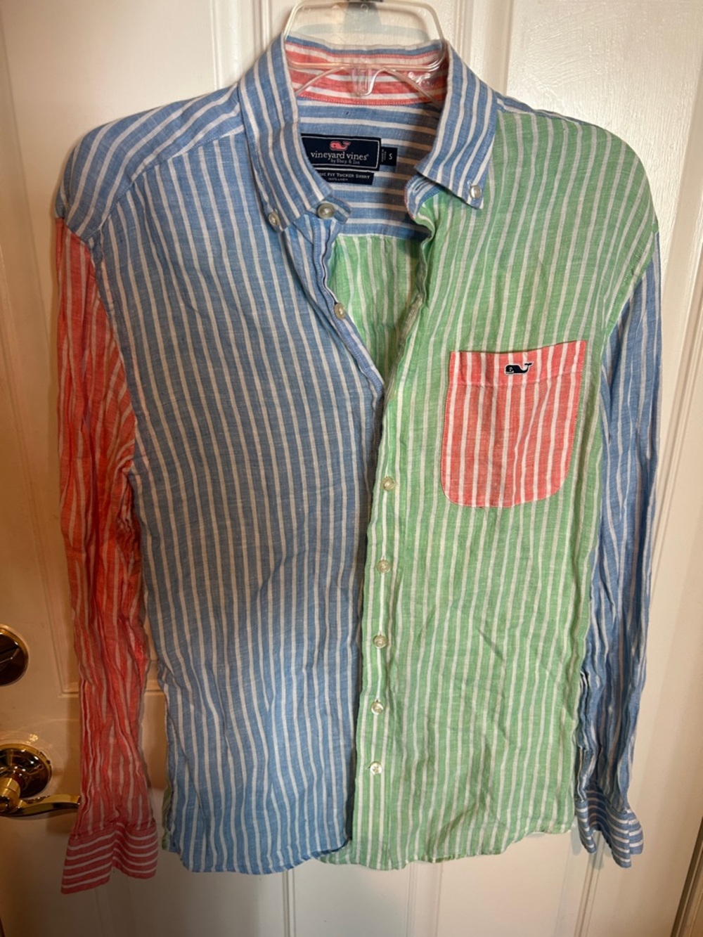 Vineyard Vines Men's Striped Button‑Down Shirt - Blue/Green/Coral small